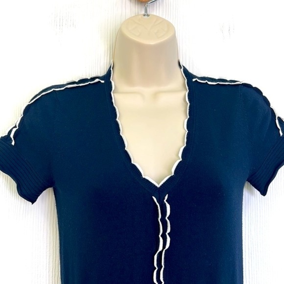 Draper James - Navy Fit & Flare With Scalloped Detail Pleated MIDI Dress Size XS - Picture 7 of 12